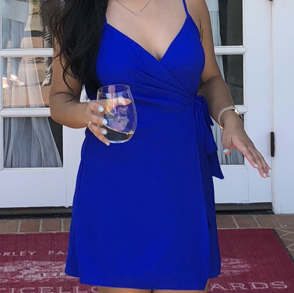 Peacock blue wrap dress